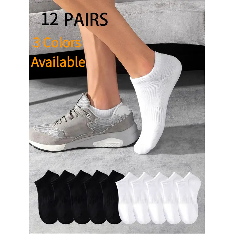 Ankle Support Badminton - 12Pairs Unisex Sports No-Show Socks White